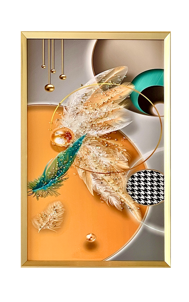 Premium Crystal Porcelain Wall Art - Feather and Leaf (A) - 60cmx40cm