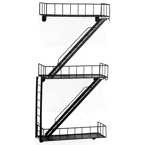 Decor Wall Mounted Fire Escape Black Metal Wall Shelf (90cm)