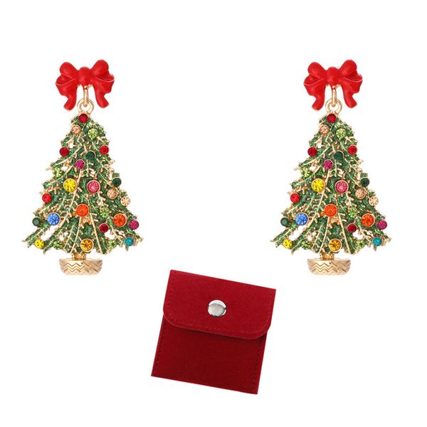 Cute Christmas Tree With Bow Earrings