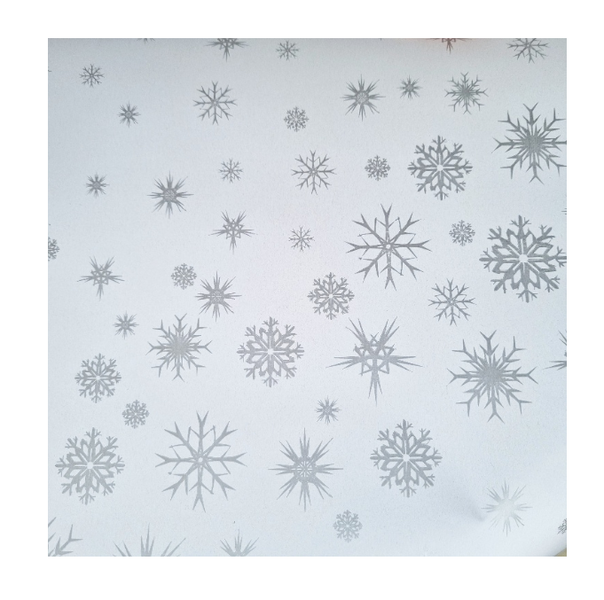 Small Silver Snowflakes on White Wrapping Paper - 10m roll