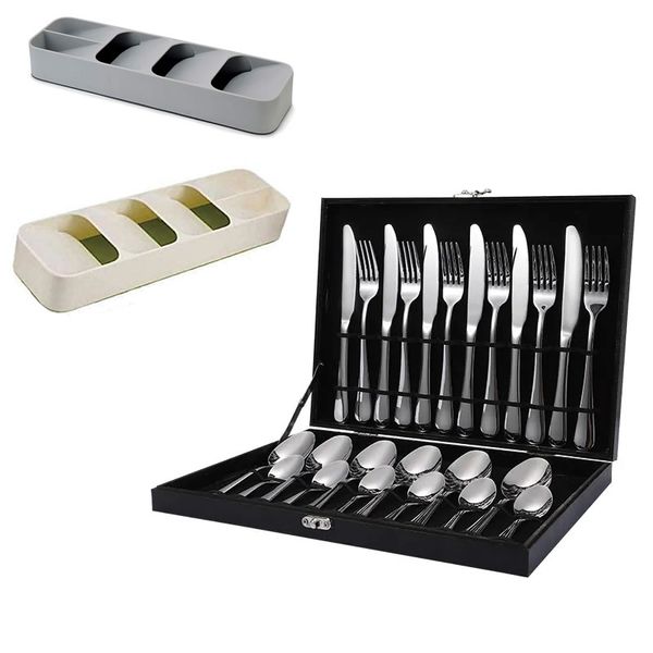 Cutlery Drawer Organizers x 2 and a 24 -Piece Cutlery Set