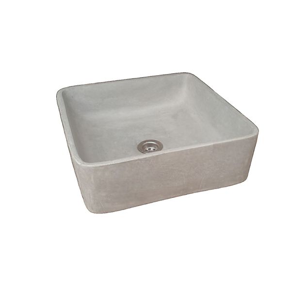 Square Concrete Hand Made Counter Top Butler Basin/Sink - Grey - 36 x 36 x 12cm