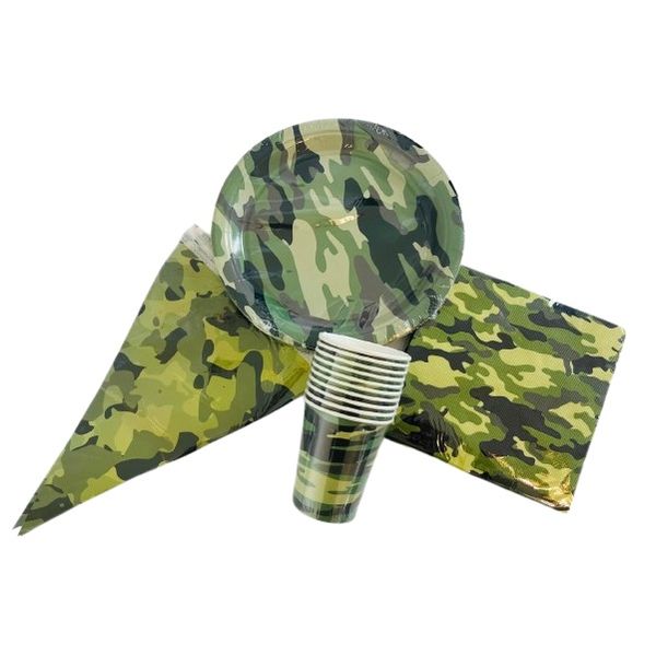 Birthday Camouflage Theme Party Pack Tableware Set - Serves 10