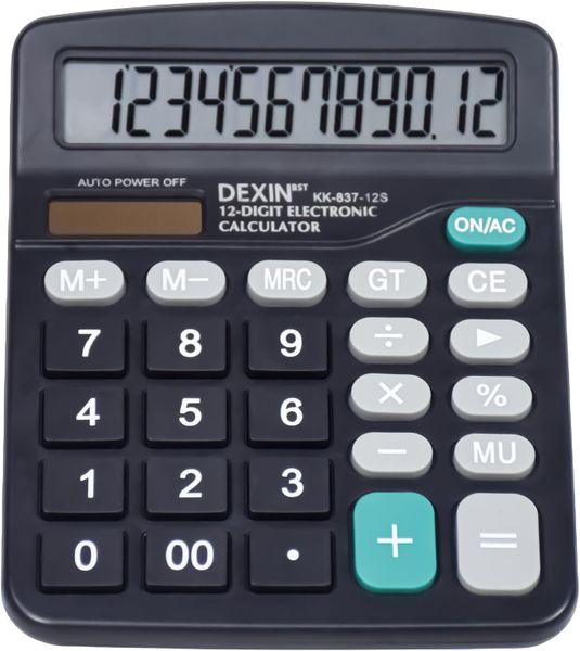 Dual Power 12-Digit Calculator, Solar Type for Office &amp; Student Use