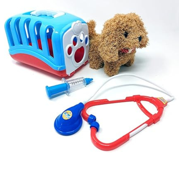 Cogo - Pretend &amp; Play Electric Dog Care Kit with Pet Vet Accs - Brown