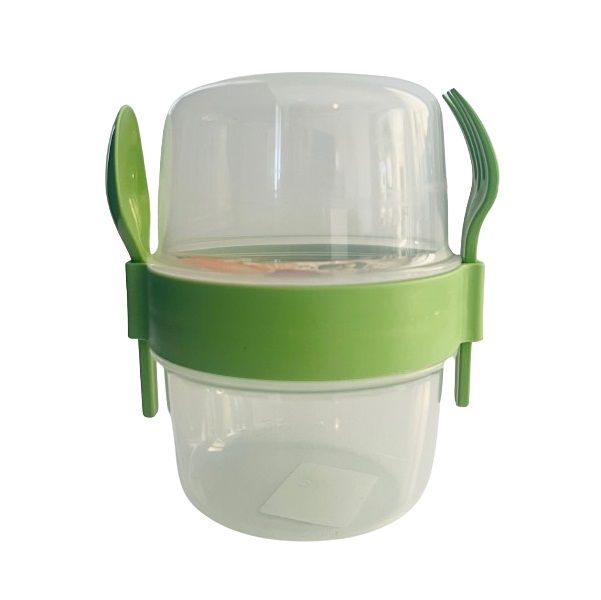 BPA Free - 2 Compartment On the Go Cup, Fork &amp; Spoon - 800ml - 15cm x 12cm