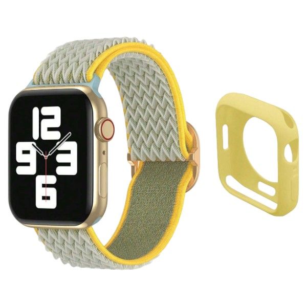 Elastic Nylon Wave Pattern Apple Watch Strap With Face Cover - Yellow