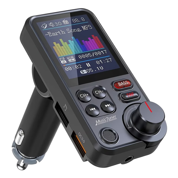 Koirerooy Bluetooth Car Adapter, FM Transmitter with 1.8" Color Screen