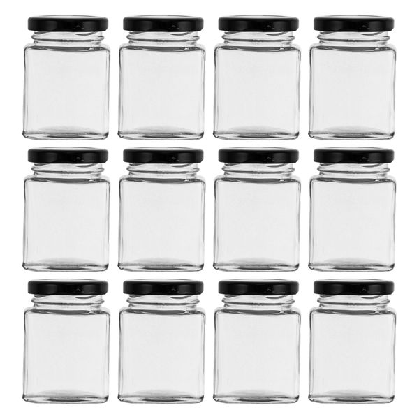 Regent 100ml Glass Square Jar With Black Lid 12 Pack (75X50X50Mm)
