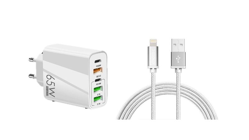 3USB/65W Multi-port USB With PD Charger Plus iPhone Lightning Cable