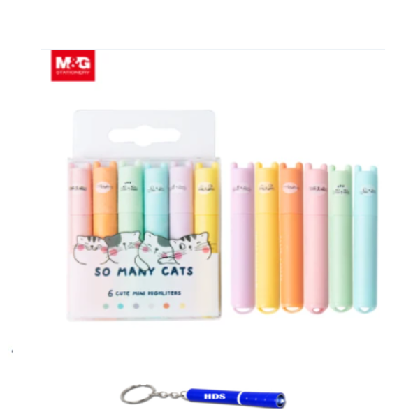M&amp;G so many cats cute mini highlighters pack of 6 with branded HDS torch