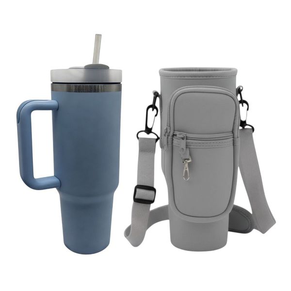 Mist Hydration Set - 1.2L Tumbler, Grey Crossbody Bag and Straw - Blue