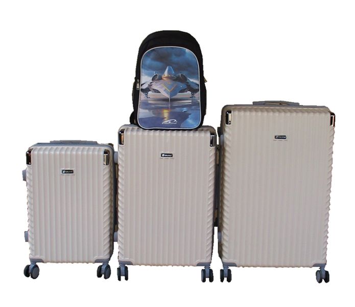 3-Piece ABS Luggage Set with Spinner Wheels &amp; Military Backpack - Cream