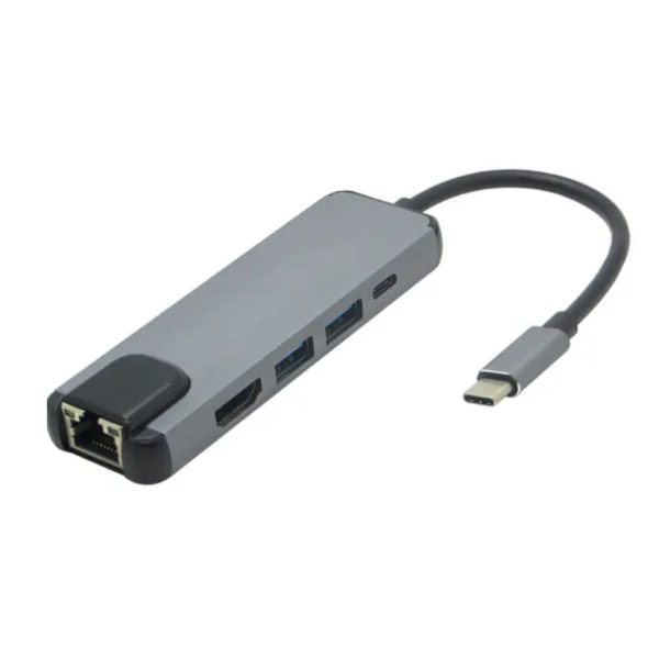 Laptop Adapter, Type C Hub to HDMI, 5 in 1 - RJ45 - Silver