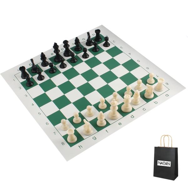 Standard Tournament Chess Set, with Rollable Board (Green) + Gift Bag