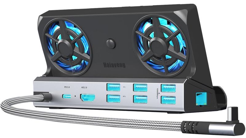 9-in-1 Docking Station for Steam Deck/Rog Ally/Legion Go Dual Cooling Fans