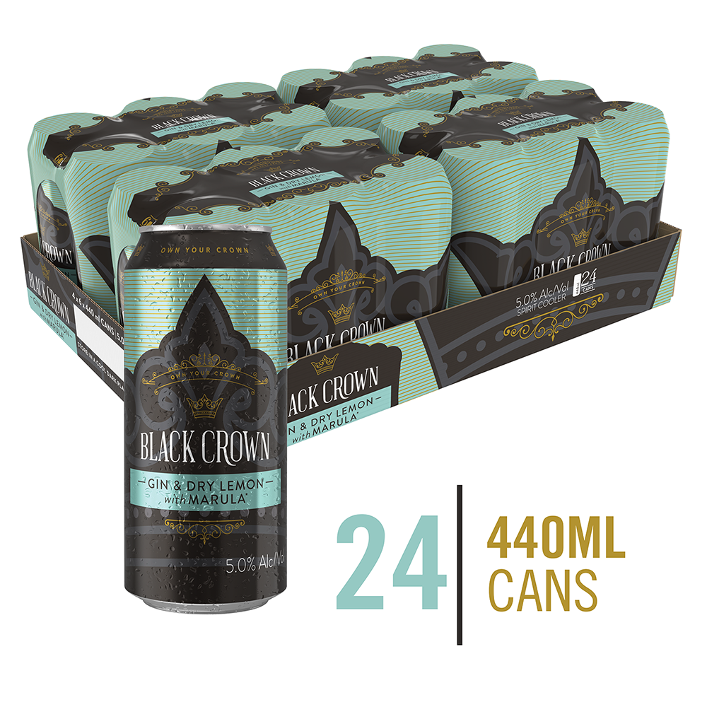 Black Crown Premium Premix Gin And Dry Lemon With Marula 24 X 440ml 