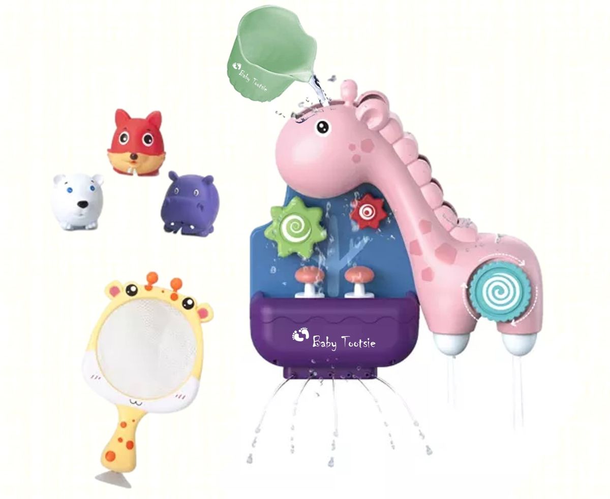 Bath Toy Giraffe Waterfall with and Cute Animals Pink Shop