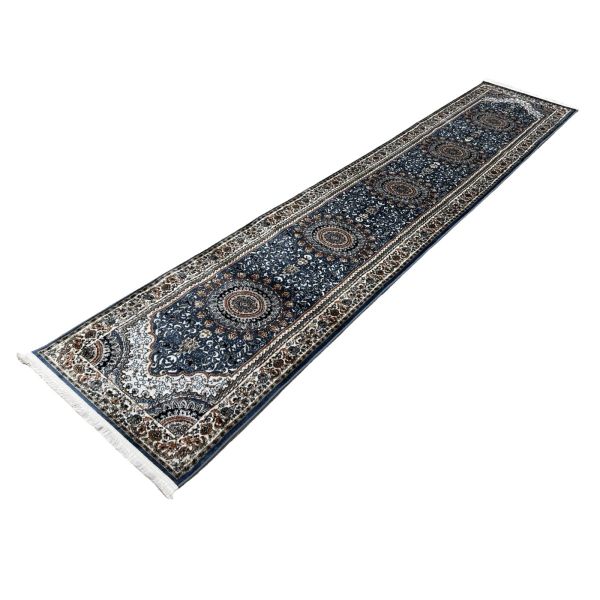 Glam &amp; Decor - Turkish Blue Beige Hallway Runner Rug/Carpet - 400 x 80 cm
