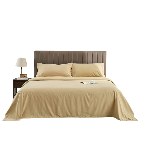 MAMS Flat Sheet Single Size 160x235cm - Beige with 2 Standard Pillowcases