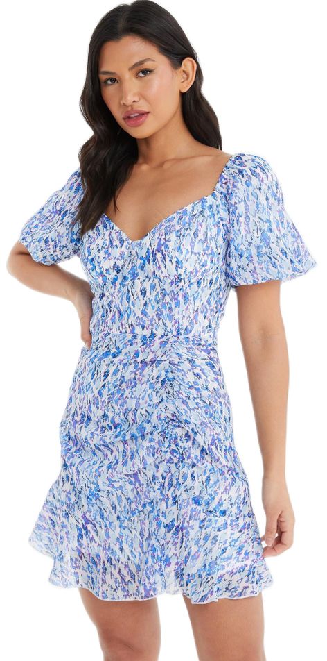 Quiz Ladies - Blue Floral Puff Sleeve Mini Dress | Shop Today. Get it ...