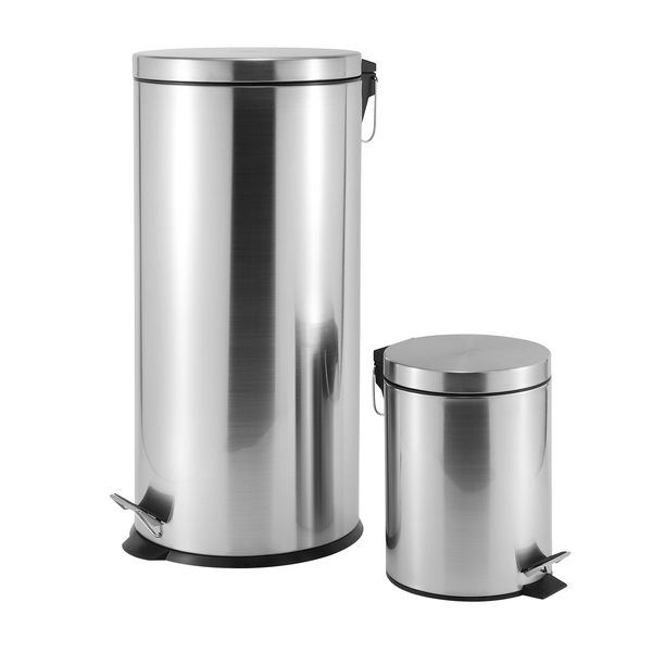 Casa Roma 5Litre + 30Litre Stainless Steel Pedal Bin Combo Set - Silver