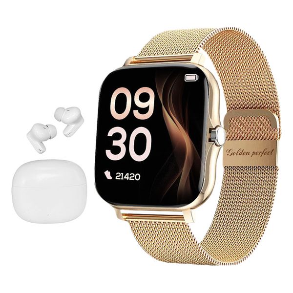 Women's Smart Watch and Bluetooth Earbuds-Golden Perfect Gift Set