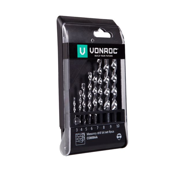 VONROC Universal Masonary Drill Bit Set 8 pcs | 3 - 10mm