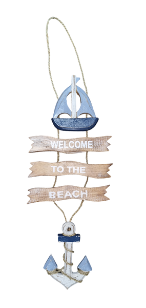 Wooden Nautical Boat Anchor Wall Welcome Sign - 19cm x 45cm