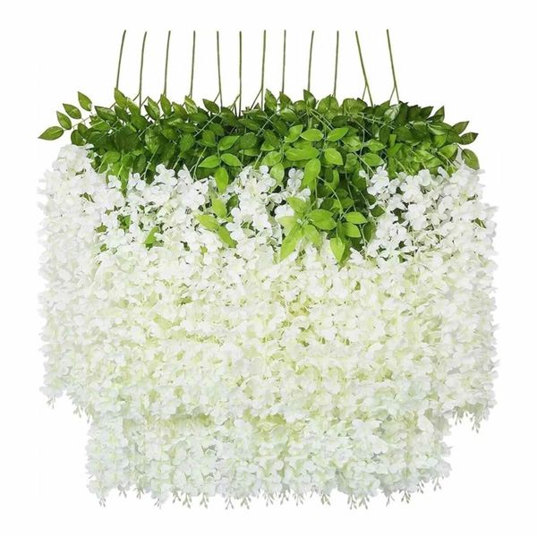12 Pieces Artificial Fake Wisteria Vine Rattan Hanging Garland Silk Flowers