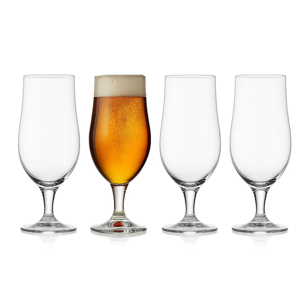 Premium Beer Glasses Set of 4 x 370ml - Dishwash Safe, Durable Clear Glass