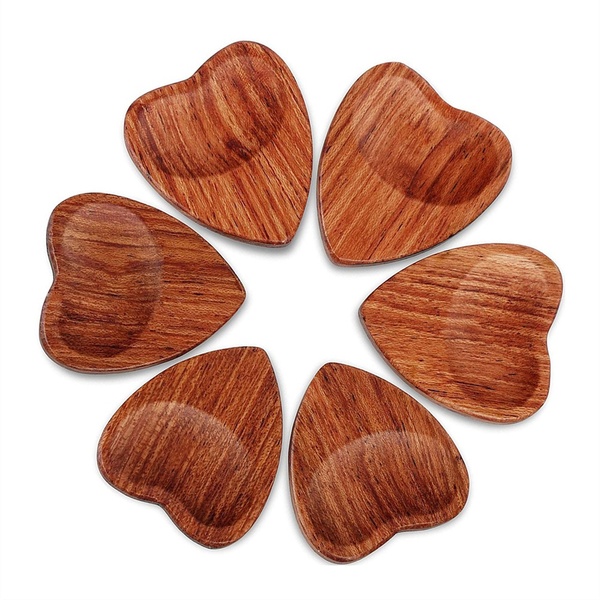 6Pcs Wood Acoustic Guitar Picks Heart Shape Picks Parts