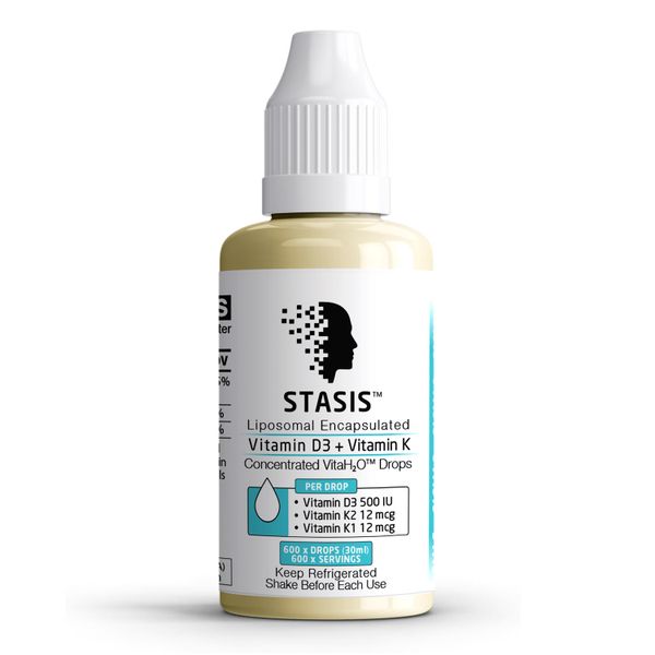 STASIS Liposomal Vitamin D3 + Vitamin K2/K1 - 600 Drops (500 IU+K) VitaH2O