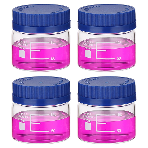 4 Pack Reagent Media Storage Bottles, 150ml Borosilicate Glass Wide Mouth G