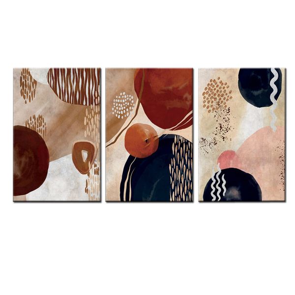 Canvas-Art-3 Pieces Orange Vintage Modern Boho Abstract Wall Art