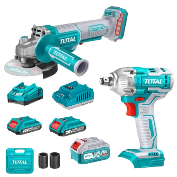 Total Tools - Li-Ion Angle Grinder 20V - 3000/8500rpm with Impact Wrench