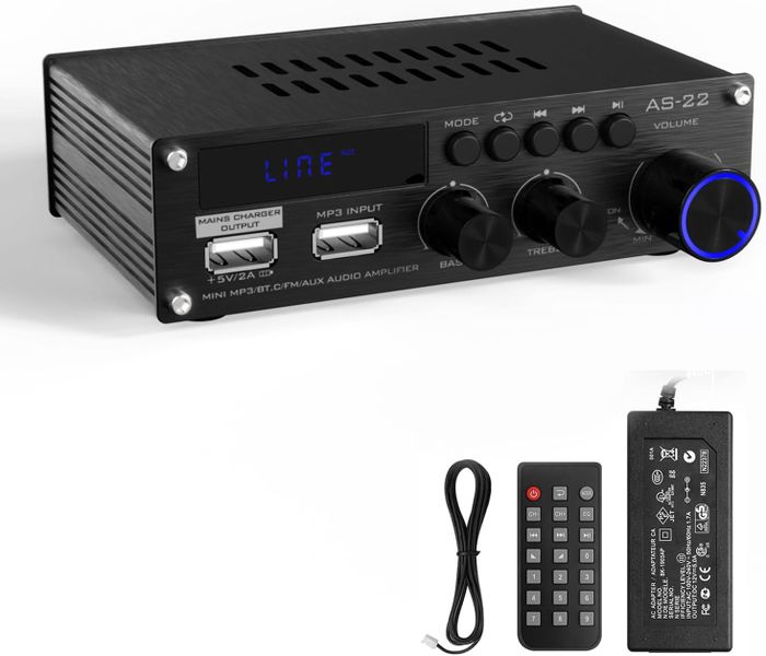 Mini Amplifier, 2 Channel Stereo Amplifier, Power Amplifier Max 300W x 2