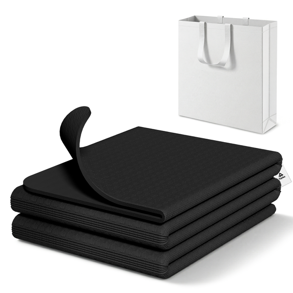 Topika - 8mm Foldable Yoga Mat, Thick Grip Rubber Yoga Mat Large TPE Black