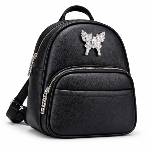 Women's PU Leather Backpack Handbag with Butterfly Detail and Front Pocket