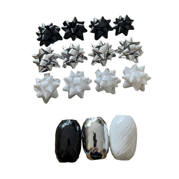 Ribbons &amp; Bows Gift Wrap Set (Black, White &amp; Silver)