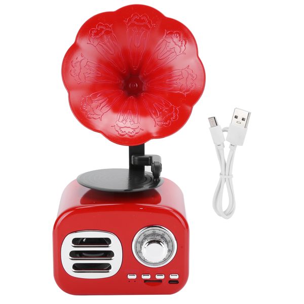 Portable Phonograph Vintage Retro Bluetooth Speaker Loudspeaker Equipment Red