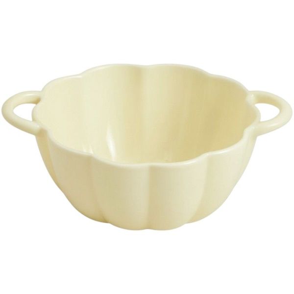 Glossy Scallop-Design Ceramic Bowl - 20cm - Cream
