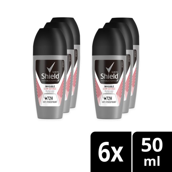 Shield Men Invisible Germ Defence Antiperspirant Roll-On Deodorant 6x50ml