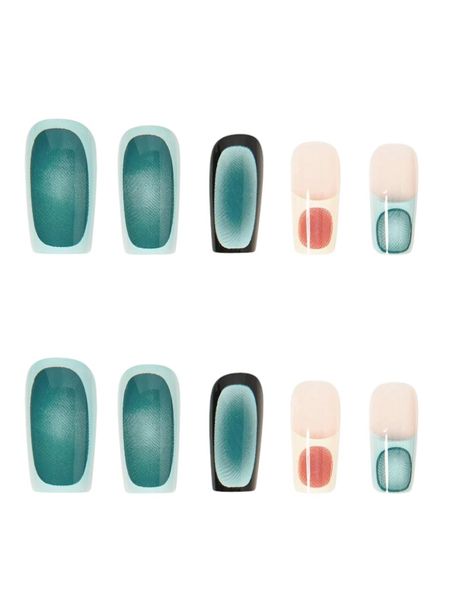24 Piece - Square Creative Japanese Style Full Cover Nails - Multicolor