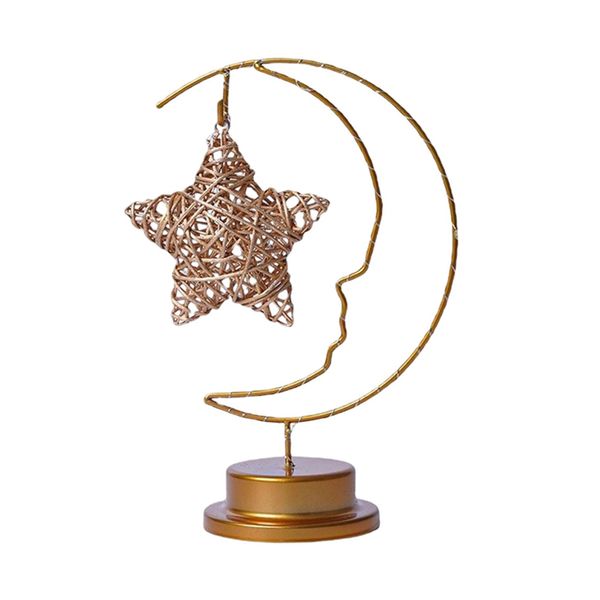 Blue Angel - Wired Moon Shape With Hanging Star Led Table Lamp