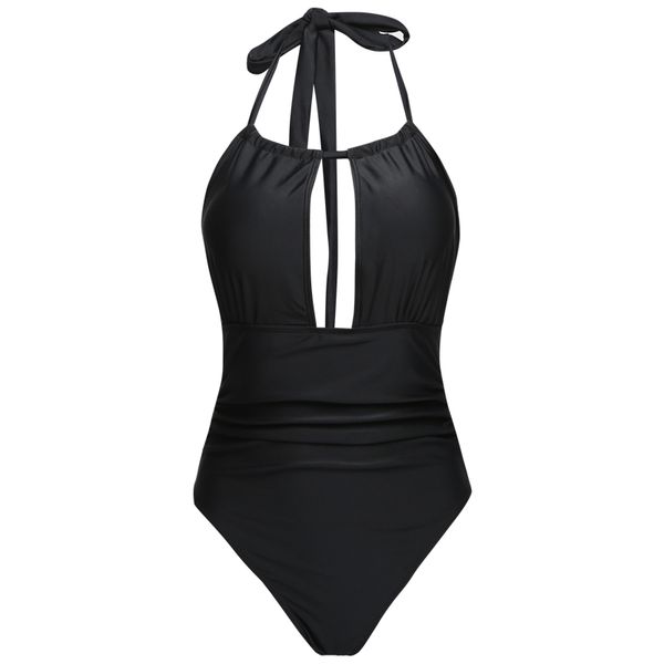 Olive Tree - Ladies One Piece Tummy Control 2-Way Swimsuit - Black