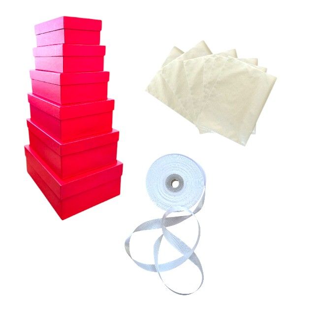 Red Rectangle Gift Box, Ribbon and Tissue Paper Set - 6 Boxes | Shop ...