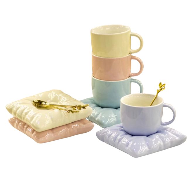 12PCS Denmark Pastel Pillow Cushion Tea Cup Saucer Set