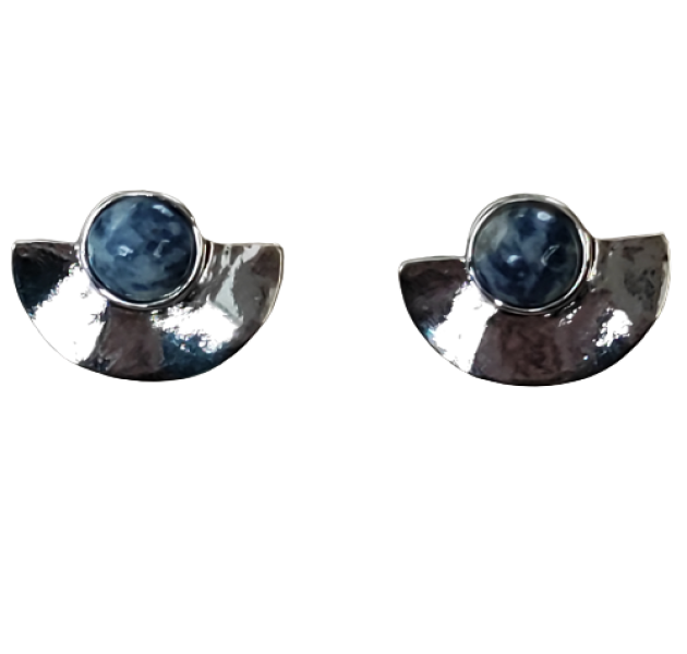 Hammered Metal Fan Natural Stone Earrings