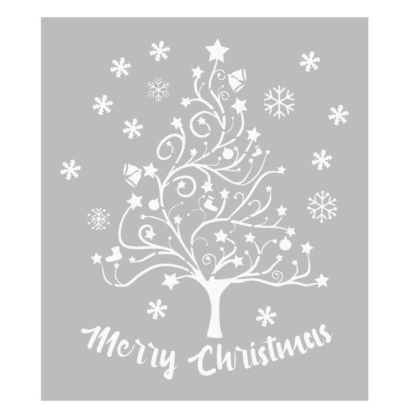 Beautiful Christmas Tree, Snow flakes with Merry Christmas Stencil (40cm)